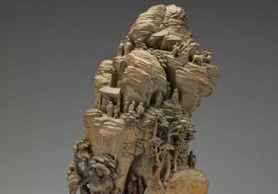 图片[3]-Carved bamboo root display piece in the form of figures in a landscape, Qing dynasty, 18th century-China Archive